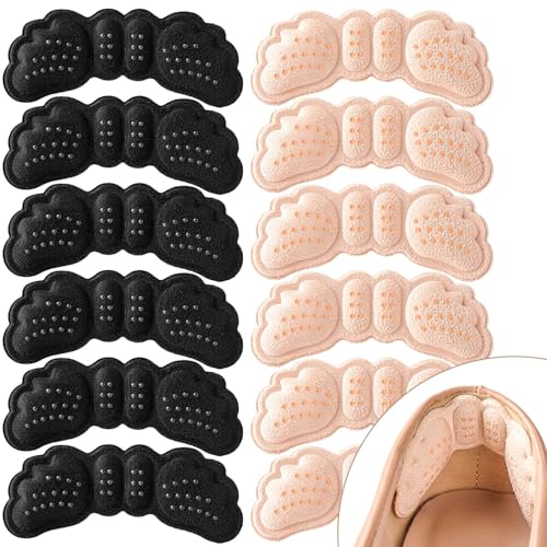 Heel Pads for Shoes That are Too Big: Heel Grips for Men and Women - Heel Cushions Shoe Filler for Heel Pain Relief - Blisters (Black+Beige, 6 Pairs)