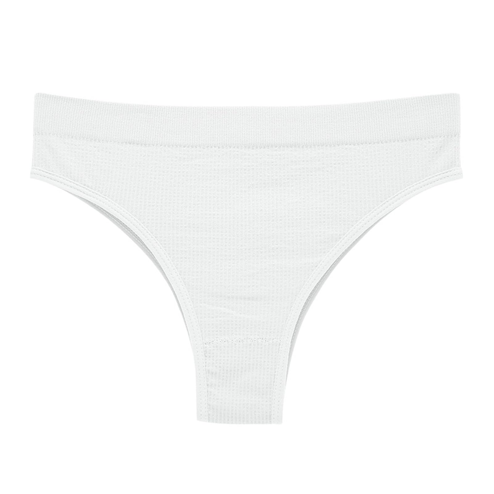 Porceosy Good Breathability Thong High Elasticity Women Underpants Mid-waist Pure Color Seamless Plus Size Elastic Quick-drying Sport White XL