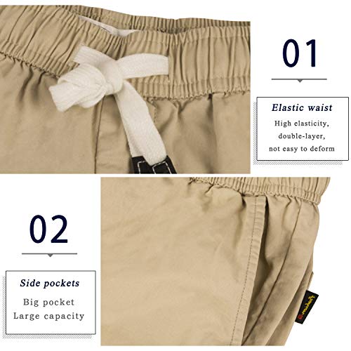 Eletop Men's Cargo Shorts Elastic Waist Relaxed Fit Casual Shorts Outdoor Lightweight Multi Pocket Cotton Shorts A901 Khaki Xl #TOP2