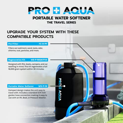 Pro+Aqua 16,000 Grain Portable Water Softener For Rv, Trailers, Boats, Mobile Car Wash, Pressure Wash – Protects Water Systems From Hard Water Damage And Corrosion, With Pre-Filled High-Capacity Resin #TOP6