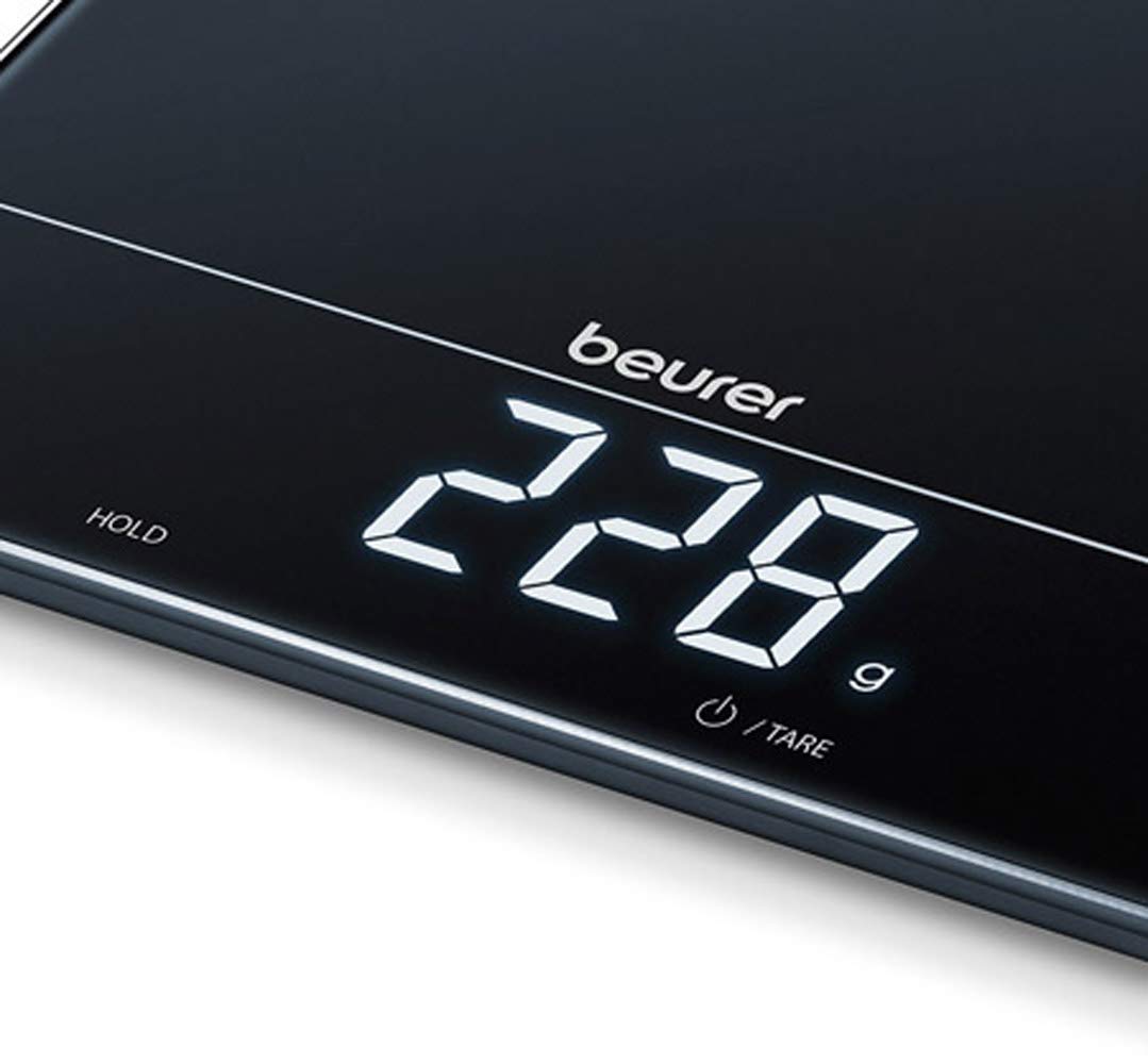 Beurer KS 34 Balanza de cocina, para pesar con precisión hasta 15 kg, con función de pesaje de tara y pantalla LED Magic, negra