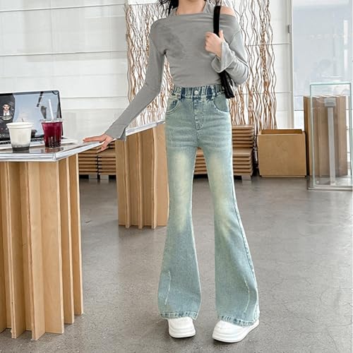 Elastic Waist Slim Boot-Cut Jeans for Teen Kids Girls Wash Tight Fitting Denim Pants Girls High Waist 𝗩intage Jeans3