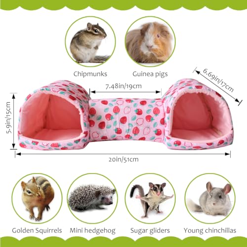 Image of Qpets Soft Cotton Hamster House Tunnel Hide, Strawberry Print, Small Pets