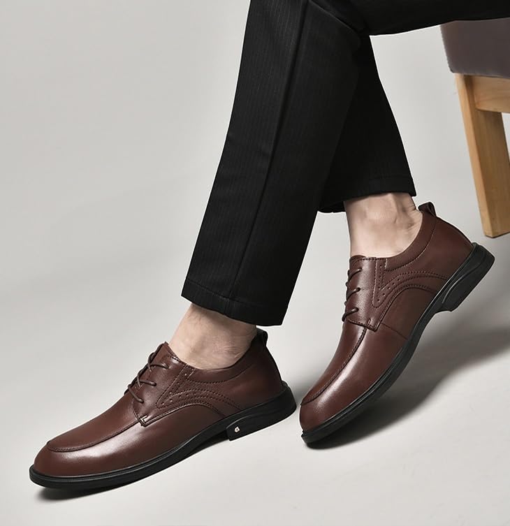 Derby Shoes Men Lace-up Oxford Formal Classic Business Shoes Comfort Hand Stitched Business Formal Derby Shoes(Brown,6.5)3