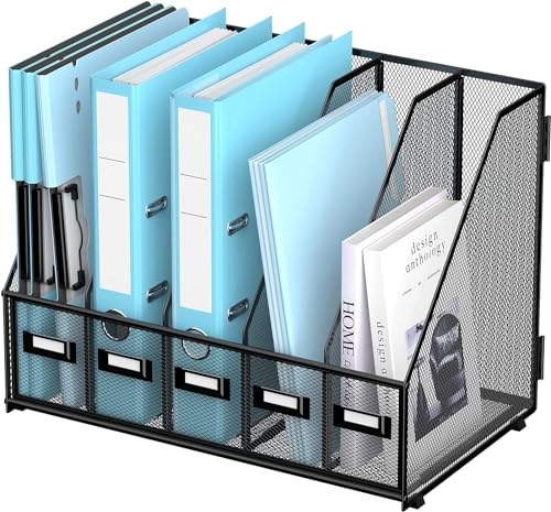 SUPTIDY Metal Magazine File Holder for Desk with 5 Vertical Compartments