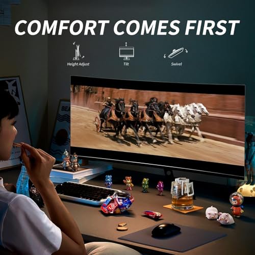 Image of YOGAES 49 Inch Curved Ultrawide Monitor 5120x1440 Dual QHD, 3800R IPS Gaming Screen, HDR400, USB-C, Built-in Speakers, Height Adjustable Stand, VESA 100x100, G-Sync Compatible (75hz)