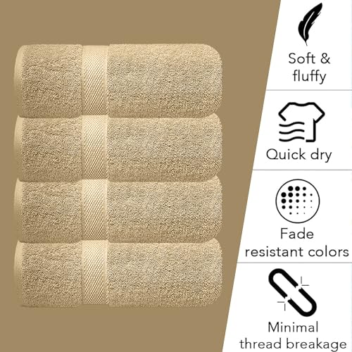Image of Sulfar 100% Combed Cotton, Quick Drying Highly Absorbent Thick Bathroom Towels, Luxury Bath Towel Set (Pack of 4, 70 X 140 cm) - 600 GSM (Bleach Sand)