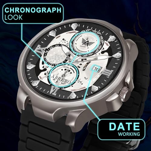 Image of Chronograph Look Gun Metal Round Dial Date Working Arabic Magnet Silicone Strap Watch for Men