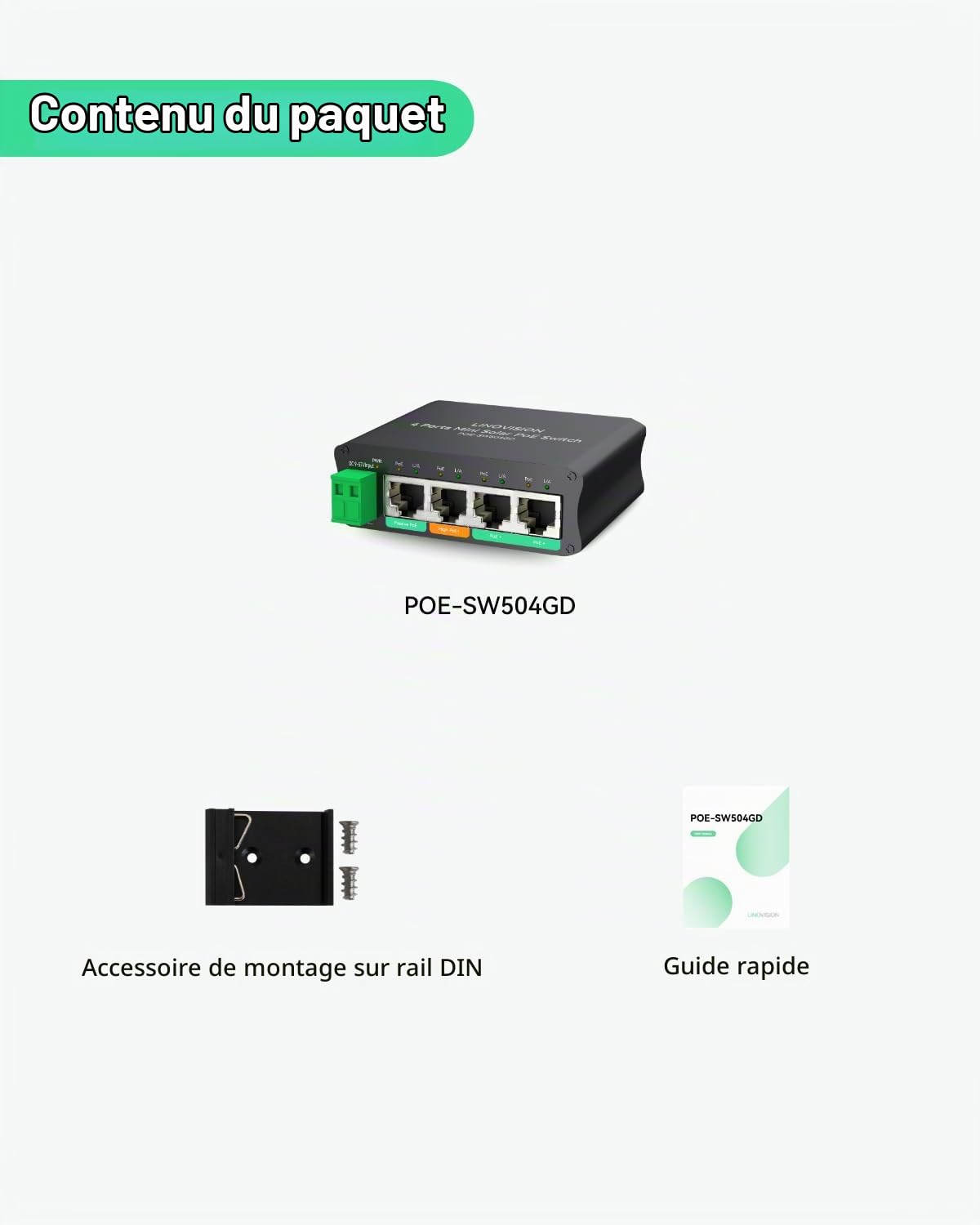 LINOVISION Mini Solar PoE Switch 4 Ports Fonctionne Directement avec des Batteries DC12V ou DC24V, fournit 2 Ports PoE+, 1 Port High PoE+ pour Les Grandes caméras PTZ et 1 Port PoE 24V Passif