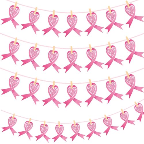 Tsophreniq Banderines de papel fáciles de usar para concienciar sobre el cáncer de mama, 30 piezas con clip para colgar, corona de cinta para recaudación de fondos, eventos, fiestas
