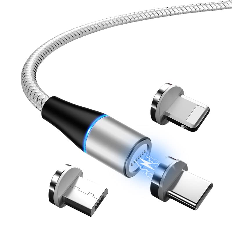 ml MAGNET LIGHT NOUVEAU 2025 Câble USB 3 en1 magnétique à charge rapide IOS/Android/TypeC (Gris), livrez avec 3 embouts