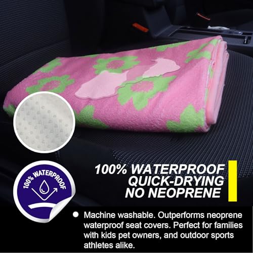 Image of Back Seat Cover for Car Trucks Van SUV Jeep,Waterproof Rear Bench Towel Seat Covers for Dogs and Kids,Automotive Backseat Protector (Flower and Pink)