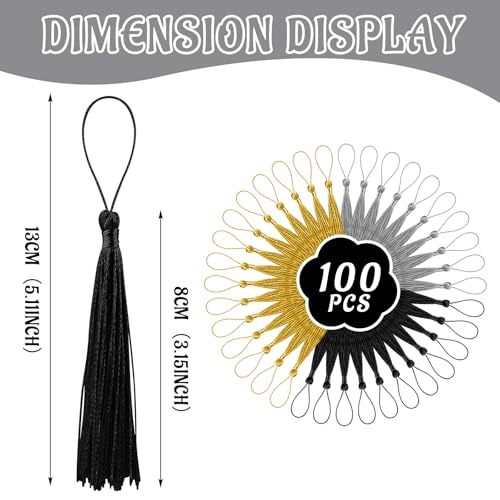 Image of 100 Pcs Bookmark Tassels Bulk Gold Silver Black Soft Craft Silky Handmade Mini Tassels for Jewelry Making with Loops for DIY Craft Accessory Dress Decoration