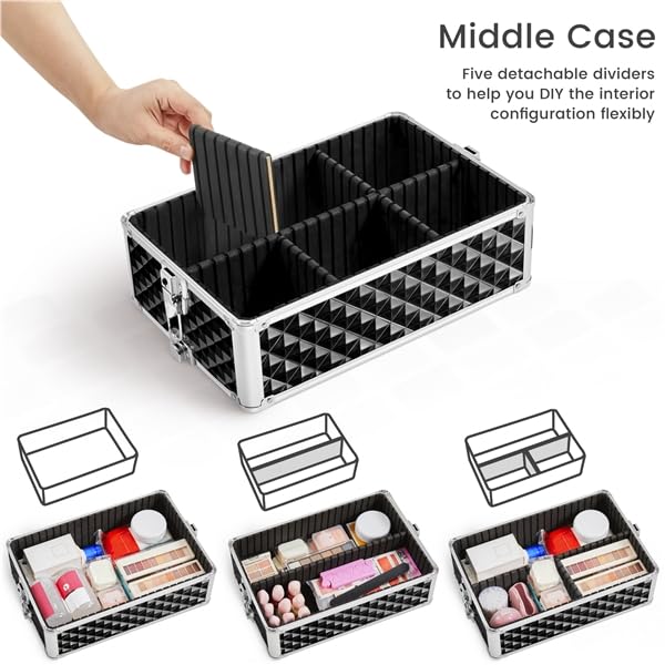 Yaheetech 3 in 1 Valigia Valigetta Trucchi Trolley Make Up Professionale Cosmetici Portatile in MDF e Lega di Alluminio per Parrucchieri Nero 35 x 23,5 x 67,5 cm