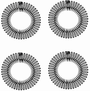 Flexible Plastic Circle Comb Headbands for Women Girls, Stretch Comb Headband Zig-Zag Headband Retro Fashion Circular Stretch Comb (4 black)
