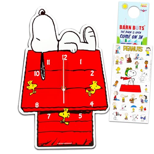 Snoopy Wall Clock for Kids and Adults - Peanuts Room Decor Bundle with 14