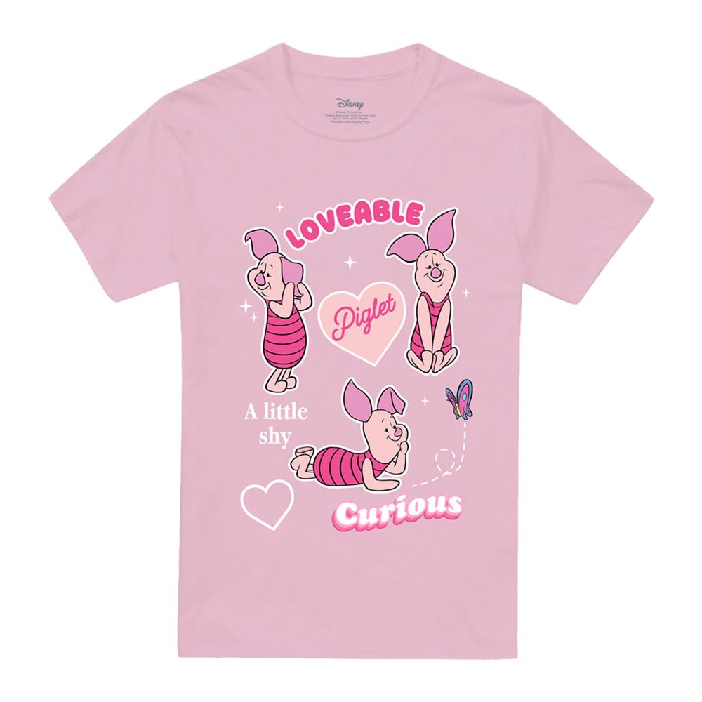 Disney Winnie The Pooh Piglet Cute and Curious Unisex T Shirt, Pink, Small