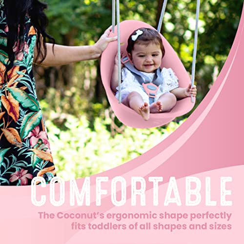 Image of Swurfer Coconut Toddler Swing - Comfy Baby Swing Outdoor, 3-Point Adjustable Safety Harness, Secure, Safe Quick Click Locking System, Blister-Free Rope, Easy Installation, Ages 6-36 Months, Rose Pink