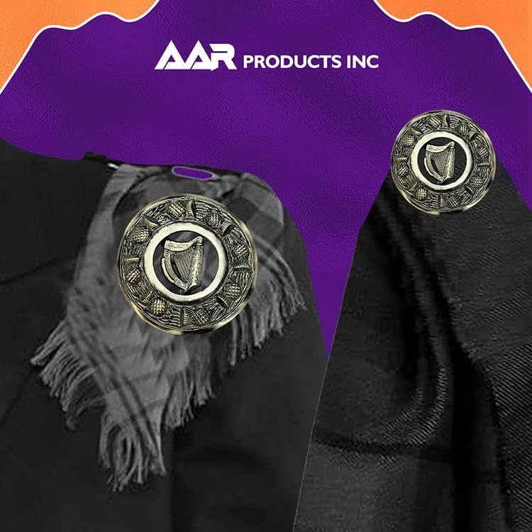 Antique Kilt Brooch for Men with Thistle Design Scottish Fly Plaid 3" (7cm) diameter - Image 4