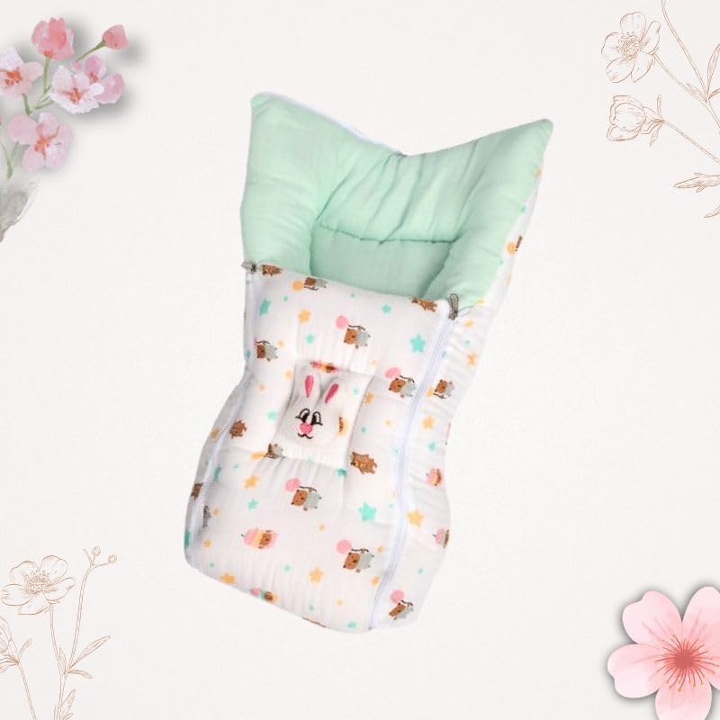 Image of VoiDrop 100% Muslin Baby Sleeping Bag 3 in1 Comfortable for Baby Carry Bag 0-6 Month Sleeping Bag (Sea Green)