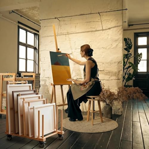 Image of Art Storage Rack with Brake Caster Wheels,Art Drying Rack Wooden Storage Rack for Canvas Frames,Drawing Board Prints,Paper Pads,Perfect for Studios,Galleries, Museums, Art Venues (Large)