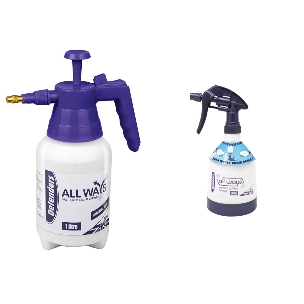 Defenders STV084 All Ways Multi-Use Pump Action Pressure Sprayer - 1 Litre & All Ways Home and Garden Sprayer Bottle - 500 ml