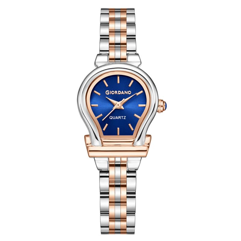 Image of Giordano Analog Quartz Watch for Women with Oval Dial, Water Drop Shaped Case, Blue Crown, Stainless Steel Strap - GZ-60155