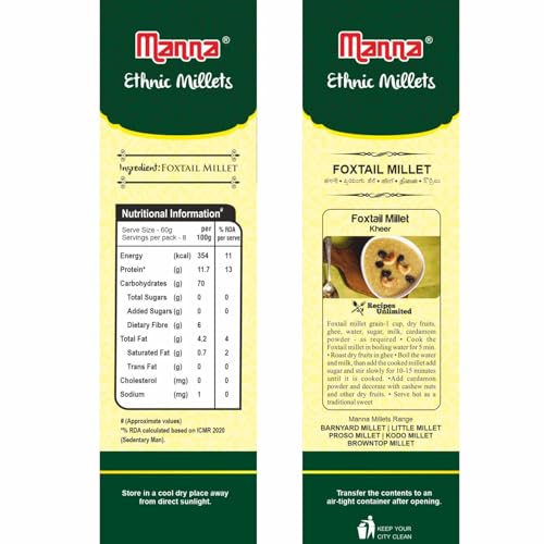 Image of Manna Foxtail Millet 2Kg Natural Grains - (Kaon /Kang /Kangni /Kakum /Navani /korralu /Korra /Thinai). Millet Rice | High Protein & More Fibre than Rice