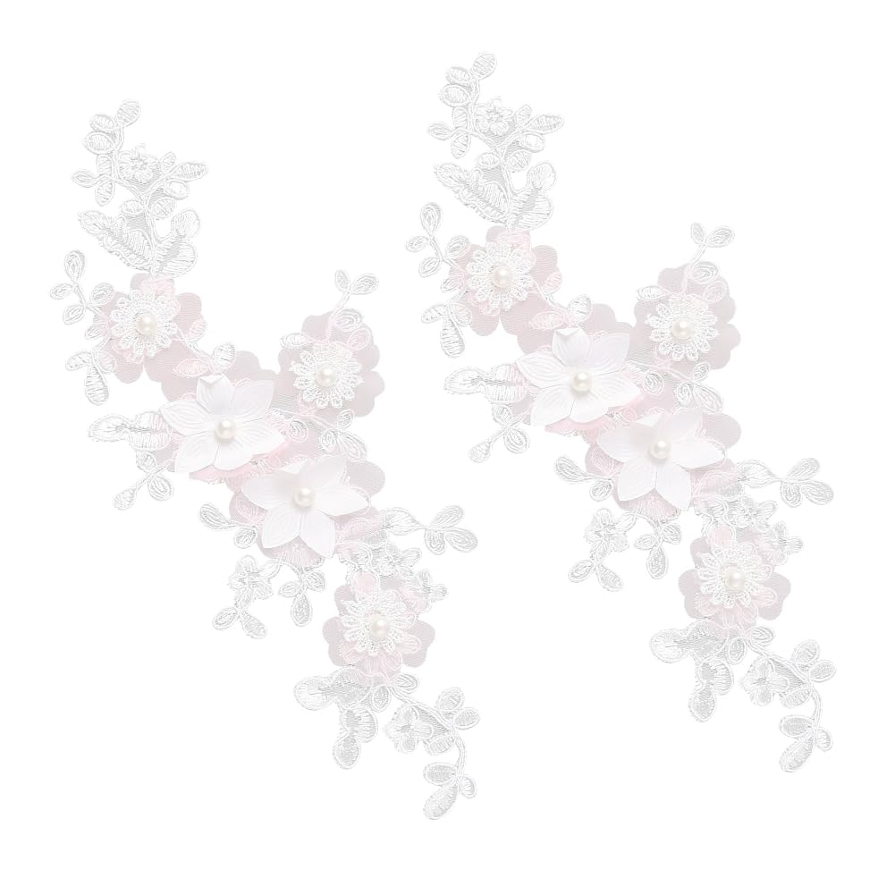 arricraft 1 Pair Flower Lace Applique, White Polyester Fabric Applique Patches Flower Embroidered Appliques Sewing On Patches for Clothing Wedding Dress Lace Fabric DIY Decoration