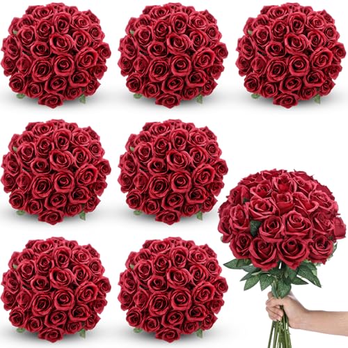 Lyrow 200 Pcs Artificial Roses Realistic Flowers Bulk Real Looking