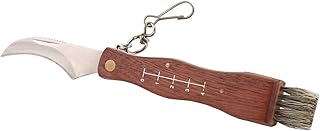 Mushroom Knife, Fungus Knife, Folding Camping Hunting Truffles Harvest Sharp Knives Natural Wood Handle Pocket knife w/Bristle Brush, SS pruning blade, Hardwood handle