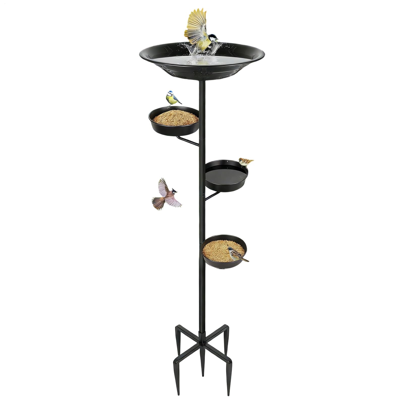 Pila o Baño para Pájaros de Metal con Estacas, Múltiples Niveles, Elegante | y Bebedero para Aves Silvestres de Exterior para Jardín, Patio, Terraza y