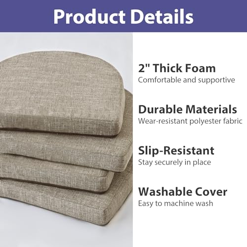 Image of IPYNBAP Chair Cushions for Dining Chairs, Kitchen Chair Cushions, 16'' x 16'' x 2'', Non Slip Indoor Seat Cushions, Chair Pads for Dining Chairs with Ties & Removable Cover, Set of 4, Khaki