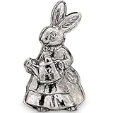 große Deko Hasen Mädchen Figur Kunststein 21 cm - silberner stehender Osterdeko Hase mit Gießkanne - Polyresin Osterhasen Frühjahresdeko zum hinstellen - Nostalgie-Optik