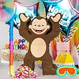 Cute Monkey Pinatas for Kids Birthday Parties, Fun Animal-Themed Decoration and Party Game Supplies Includes Busterstick, Blindfold, Confetti and 2 Happy Celebration Ballons