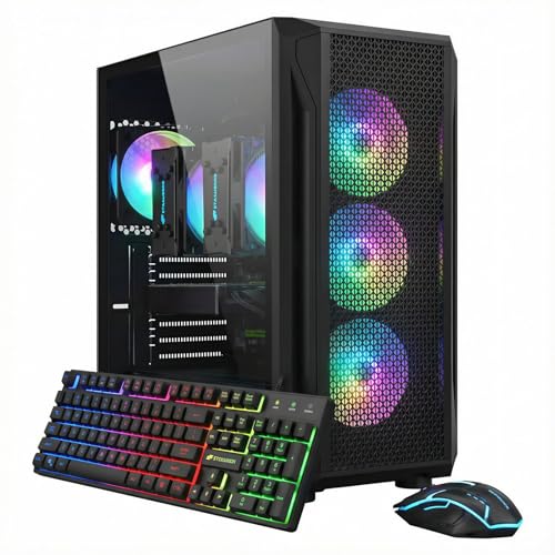 STGAubron Dual CPU Gaming PC, Dual Intel i7 Xeon E5 up to 3.7GHz, Radeon RX 580 8G, 16G DDR4, 512G SSD, WiFi 6, BT 5.0, RGB Fan x 4, Windows 11 Pro