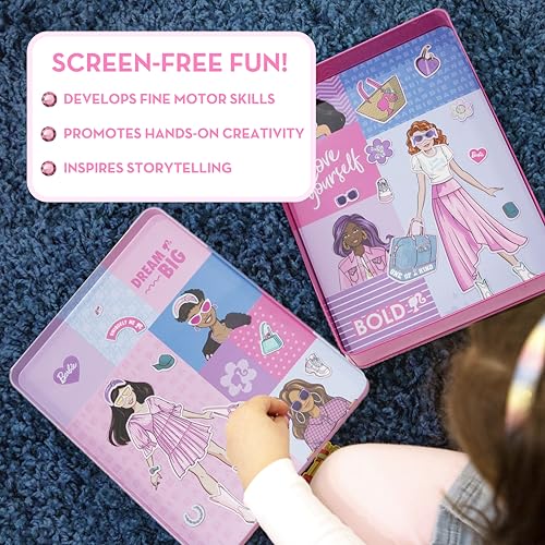 Barbie D.I.Y. Magnetic Play Set, 75 Pieces, 3 Magnetic Dolls, Crafts for Kids Ages 4-8, 4 Year Old Girl Birthday Gifts, Girl Toys, Cute Travel Toy, Fun Airplane Activities, Pretend Play for Girls - Thumbnail 5