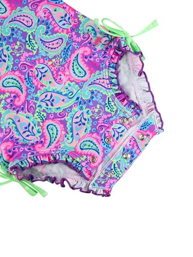 Image of RuffleButts Baby Girls UPF 50+ Sun Protection Floral Printed Long Sleeve One Piece Rash Guard Swimsuit with Zipper