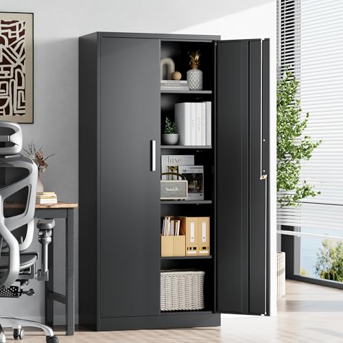 Metal Storage Cabinet with Locking Doors, 71" Tall Steel Locker Organizer with Adjustable Shelves, Garage Utility Cabinet for Home, Office, Shop, and School - Image 3