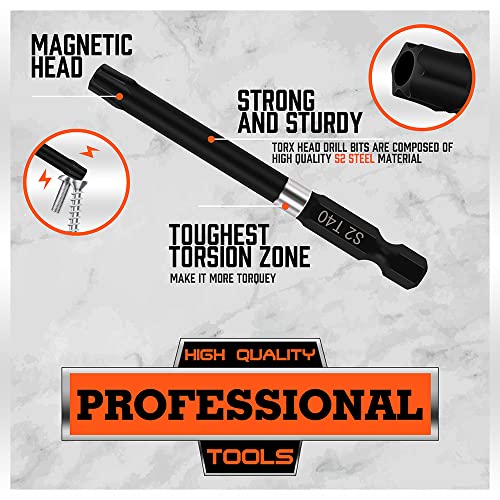 Image of HORUSDY 13-Piece Security Torx Bit Set, 3 inch Impact Rated Tamper-Resistant Star Bits, S2 Alloy Steel, 1 /4 inch Hex Shank, T5-T40, Long Power Tool Driver Bits
