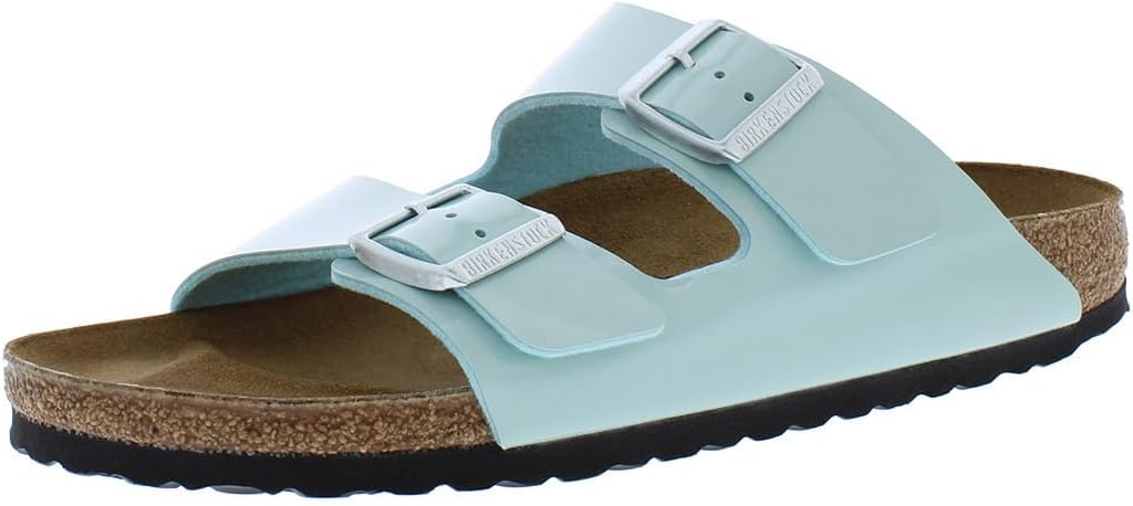 Birko-Flor Patent Eggshell/Offwhite Women's Arizona Sandals by Birkenstock