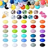NUKAYAI 30Colors Silicone Lentil Beads Glass Crystal Beads for Jewelry Making Bracelets Necklace Keychain Making Focal Beads Decor Accessories Colorful Spacer Beads for Pens