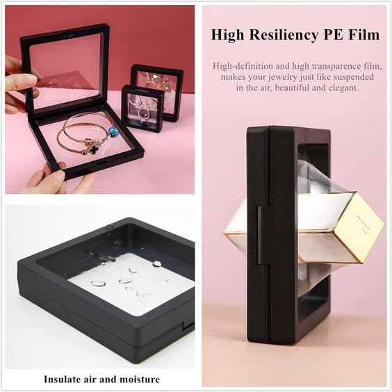 Image of Floating Display Frame, Coin Display Case, Dustproof PE Film Transparent Jewelry Storage Box for Ring Necklace Bracelet, Floating Display Case for Coin, Jewelry(Small 15 pc, Multi Color)
