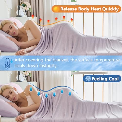Image of CHOSHOME Cooling Blanket for Hot Sleepers - Summer Blanket Thin Soft Lightweight Breathable Double Side Enhanced Cooling for Hot Flashes, Night Sweats, Bed, Couch (Purple, 96 x 102 inches)
