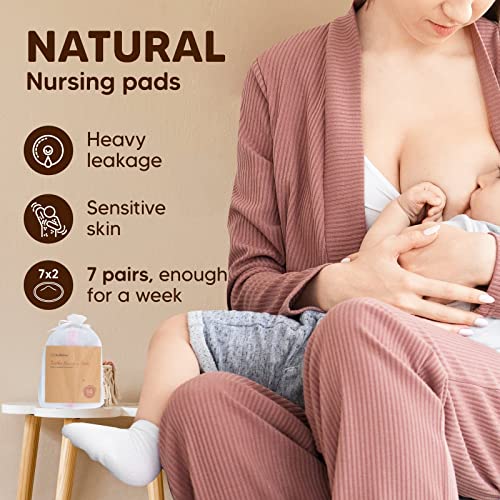 Reusable Nursing Pads For Breastfeeding, 14-Pack - 4-Layers Organic Bamboo Nursing Pads - Breastfeeding Pads - Washable Breast Pads - Natural Bamboo Maternity Pads (Neutrals, Large 4.8") #TOP3