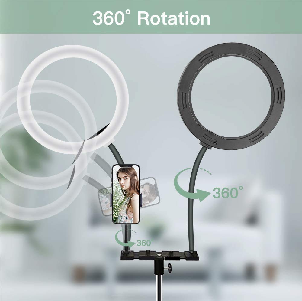 TAS-10 10 "20W LED Doppio anello luminoso Selfie Ring Light con porta di ricarica USB e staffa per cellulare per live streaming/trucco, video YouTube/Tiktok