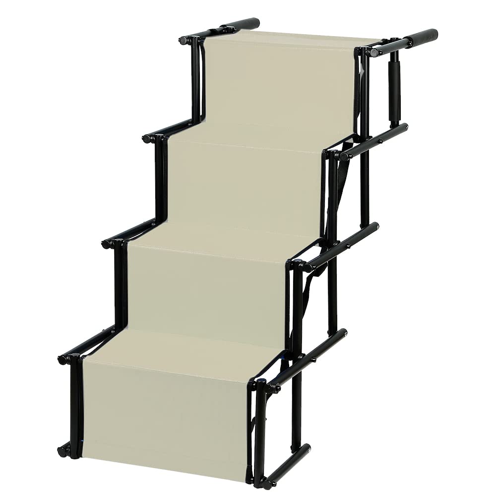 Rampa dla psów, schody dla dużych i małych psów, lampa dla psa, samochodu, składana rampa do samochodu, sofy lub łóżka, ładowalna do 80 kg (139 x 45 x 76 cm-beżowa)