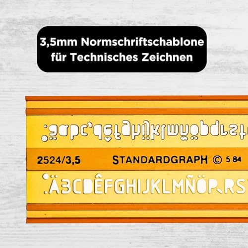 3,5mm Schriftschablone - Normschriftschablone 3,5mm - Schriftschablone Technisches Zeichnen - Schrift Schablone 3,5 mm - Isonorm Gerade Mittelschrift Schablone