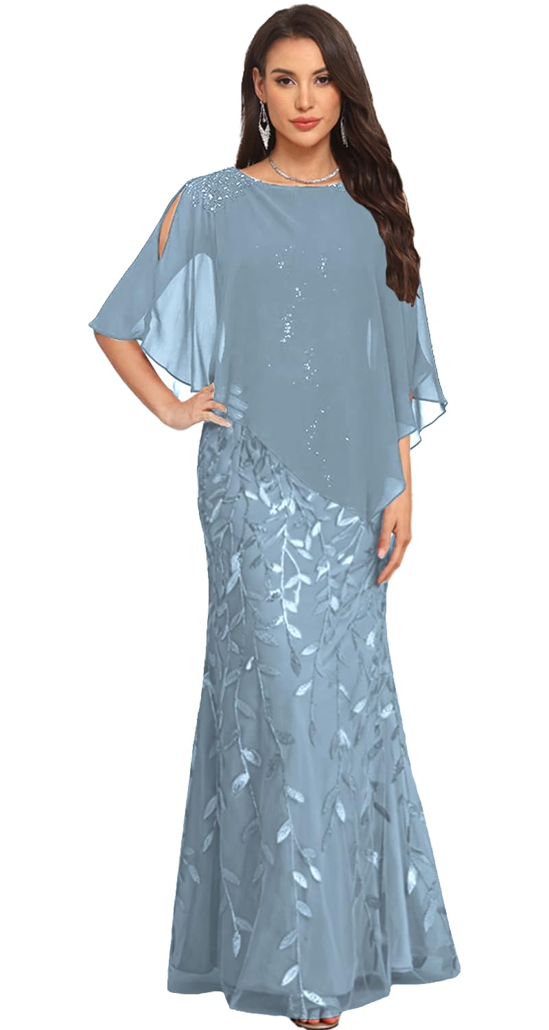 Sequins 2 Piece Mother of The Bride Dresses Scoop Neck Asymmetrical Mother of The Groom Dress for Wedding