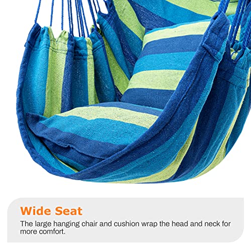 Garpans Hammock Chair With 2 Cushions Hanging Rope Swing Hammock Swing Chair Hanging Swing Chair For Indoor Outdoor Bedroom Backyard Max 330Lbs Green #TOP1